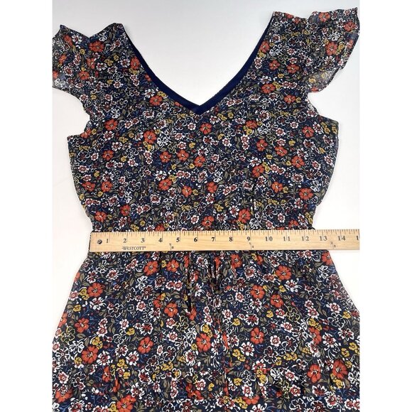 by&by Womens Juniors SMALL Navy Floral Flutter Sleeve Chiffon DRESS NWT NEW - Picture 5 of 10